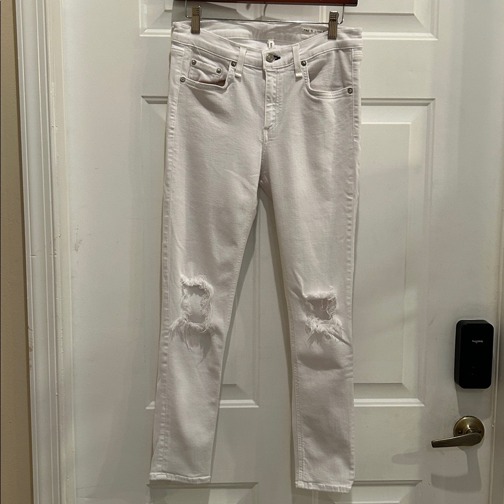 RAG & BONE Capri white distressed low rise ankle jeans size 30